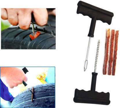 1513 Puncture Repair Kit Tubeless Tyre Full Set with Nose Pliers, Rubber Cement and Extra Strips for Cars, Bikes - SkyShopy 1513 Puncture Repair Kit Tubeless Tyre Full Set with Nose Pliers, Rubber Cement and Extra Strips for Cars, Bikes - SkyShopy